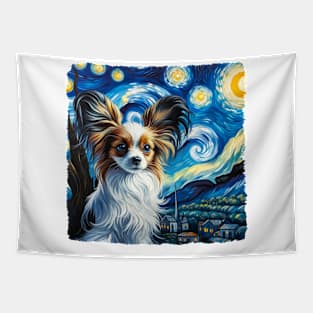 Starry Papillon Dog Portrait - Pet Portrait Tapestry