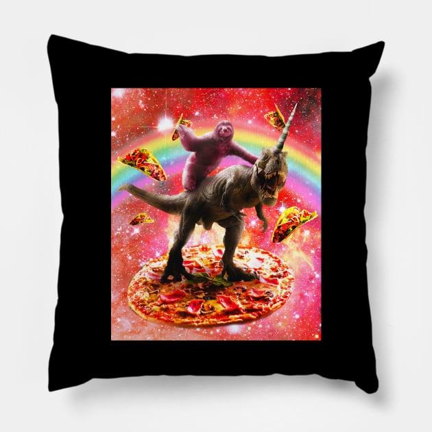 Space Sloth Riding Dinosaur Unicorn - Pizza & Taco Pillow by Random Galaxy