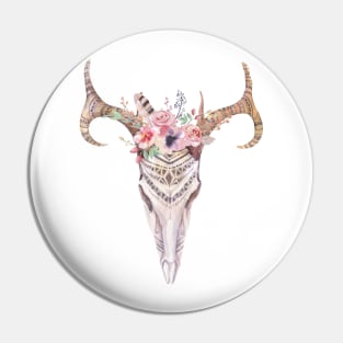 Image: Watercolor, Flowers, Antler, Skull Pin