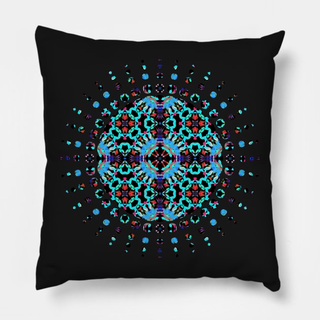 Aqua Geometric Mandala Pattern Pillow by BHDigitalArt