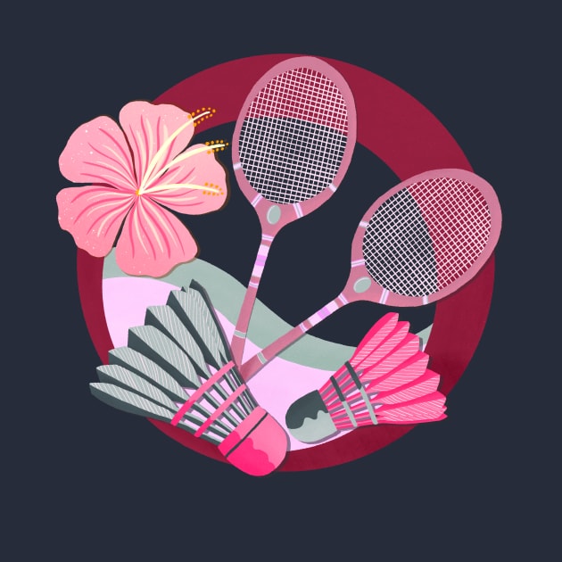 Tropical badminton badge - red and pink by Home Cyn Home 