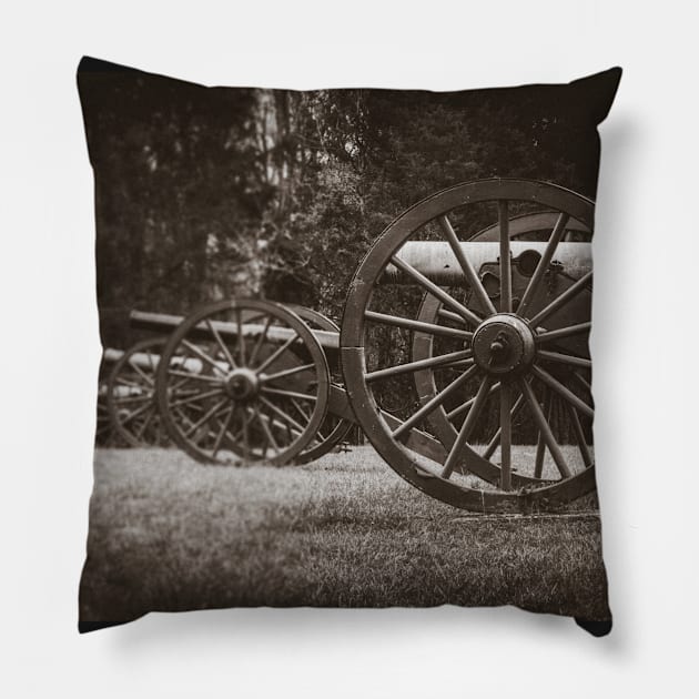 Cannon Placement Black and White Pillow by Enzwell