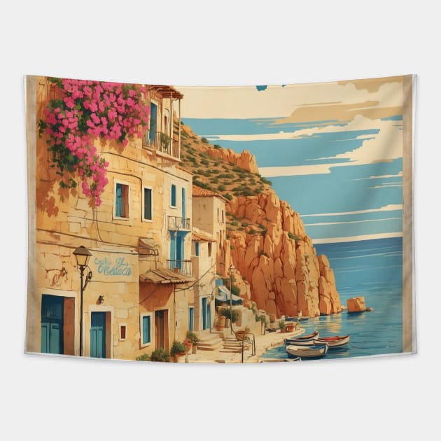 Chios Greece Vintage Tourism Travel Tapestry by TravelersGems