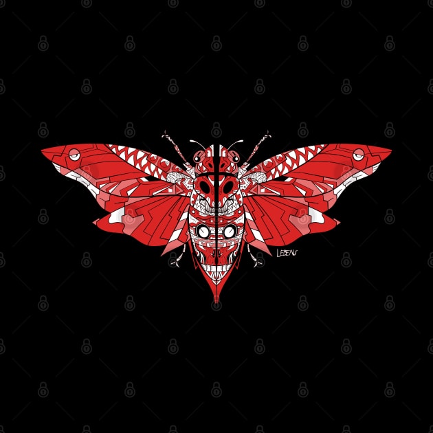 butterfly of the death shinigami cicada chicharra bug art in scarlet red by jorge_lebeau