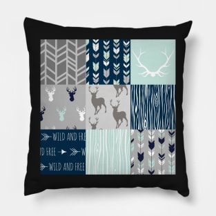 Patchwork Deer - Mint, Navy and grey Pillow