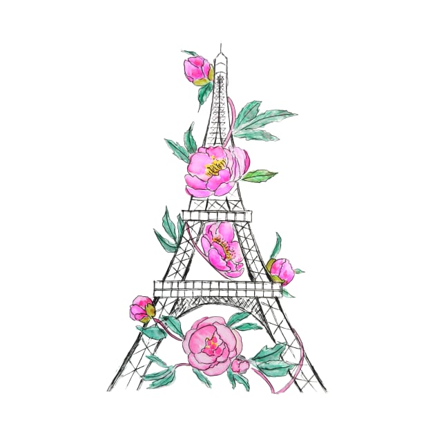 Eiffel Tower and peony by colorandcolor