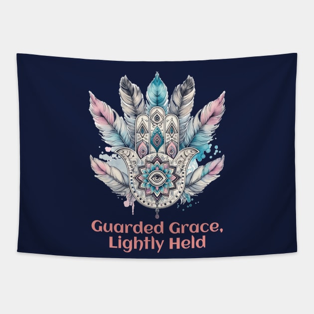 Guarded Grace, lightly held. Hamsa eye, boho yoga Tapestry by O.M.Art&Yoga