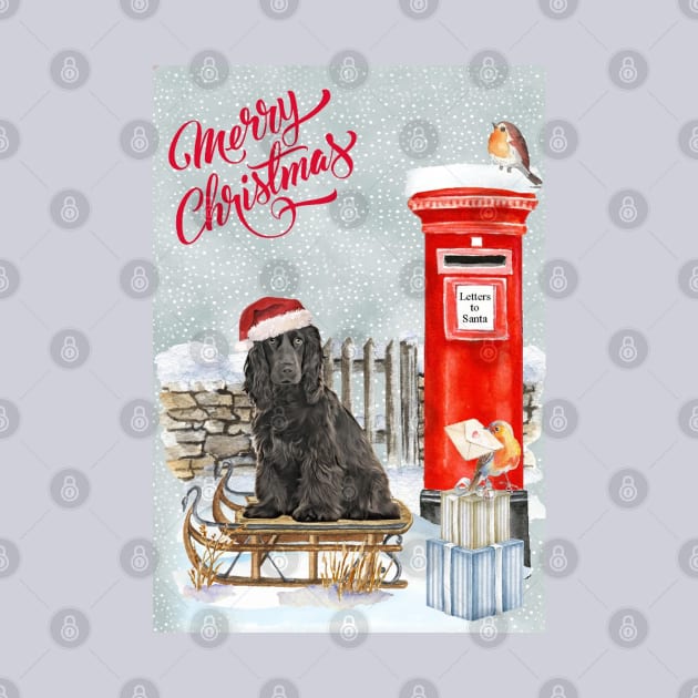 Black Cocker Spaniel Merry Christmas Santa Dog by Puppy Eyes