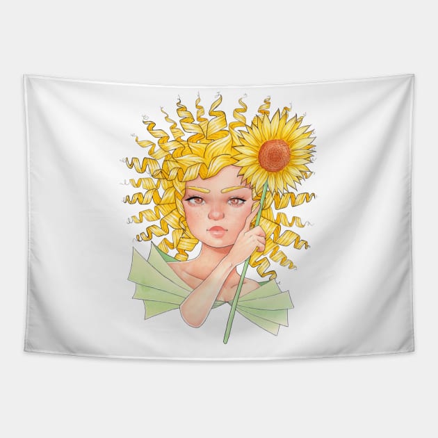 Sunflower Girl Tapestry by Leonie Jonk