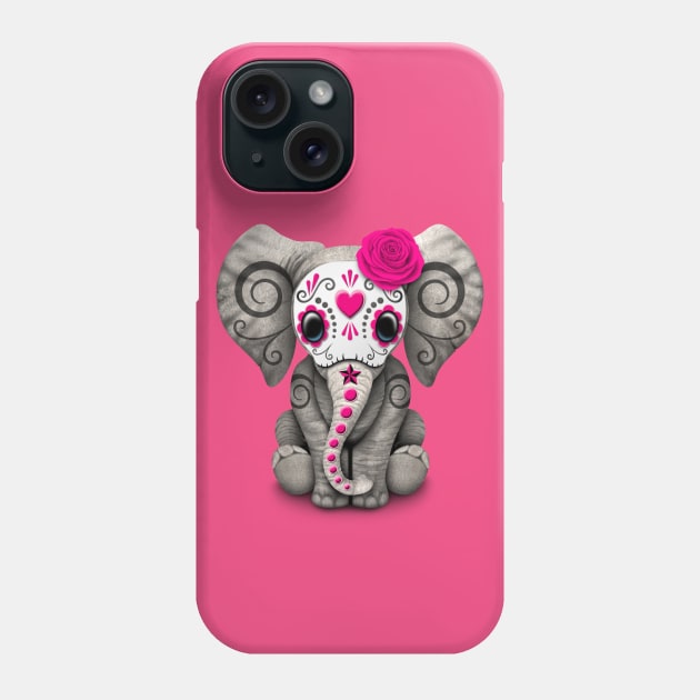 Pink Day of the Dead Sugar Skull Baby Elephant Phone Case by jeffbartels