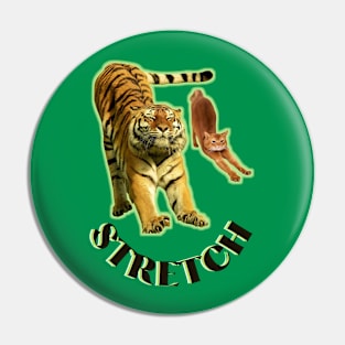 Stretch exercise by a tiger and a cat - black text Pin