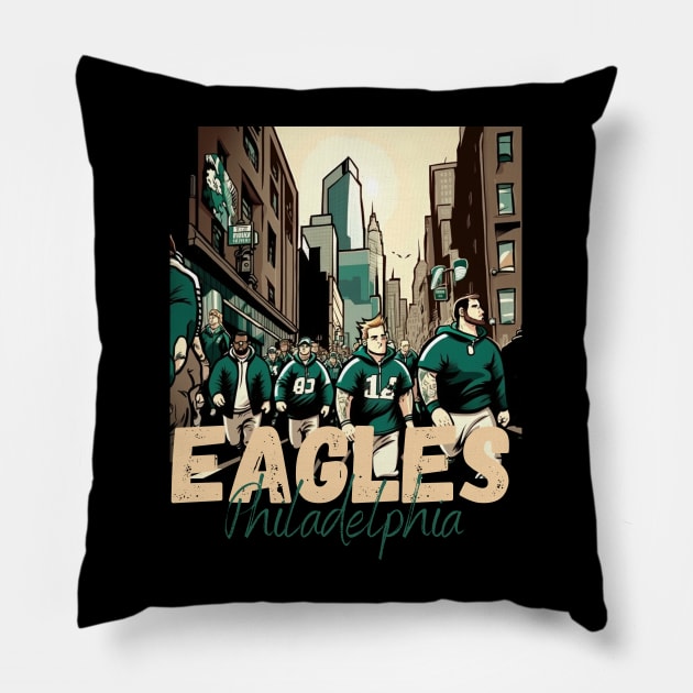 Philadelphia eagles football player graphic design cartoon style beautiful artwork Pillow by Nasromaystro