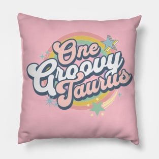 One Groovy Taurus Cute Retro Design in Pastel Colors Pillow