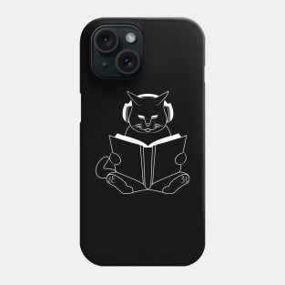 Cat reading book with headphones Phone Case