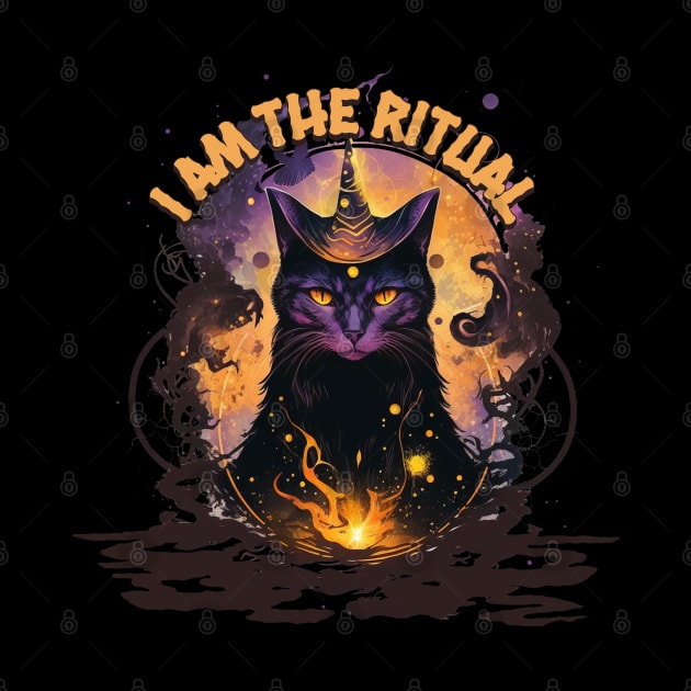 I am the ritual, witchy black cat, empowering design, embrace your unique path to meditation and manifestation by KHWD