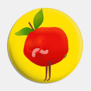 Cute red apple and his cute pet worm, version 4 Pin