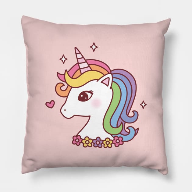 Pretty Unicorn With Rainbow Mane Pillow by rustydoodle