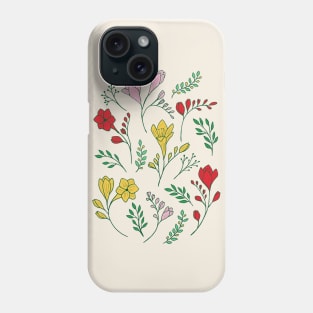 Cute freesias flowers botanical pattern in red, pink and yellow Phone Case