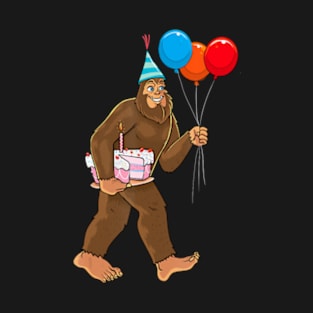 Bigfoot It's My Birthday Party Hat Balloons Boys Sasquatch T-Shirt