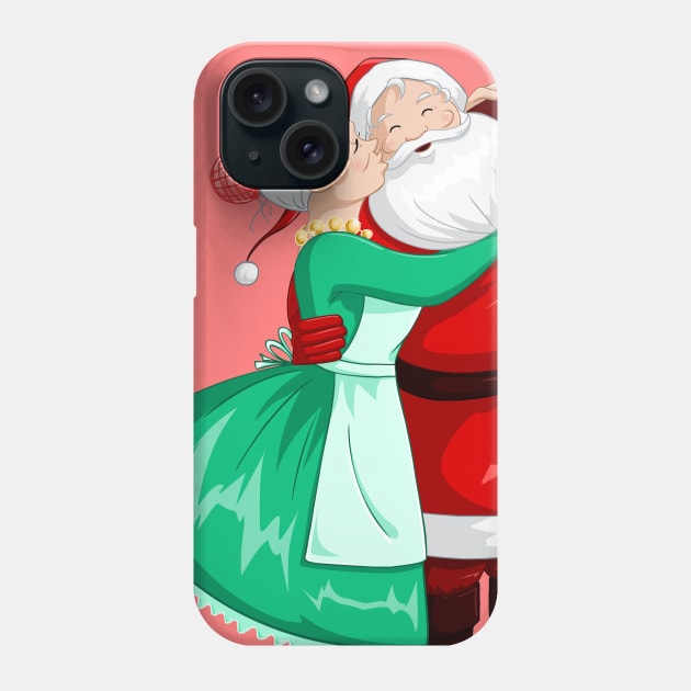 Mrs Claus Kisses Santa On Cheek And Hugs Phone Case by LironPeer