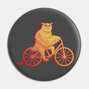 Owl on a Bike Orange Pin