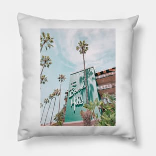 The Beverly Hills Building with Palm trees - Aesthetic Pillow