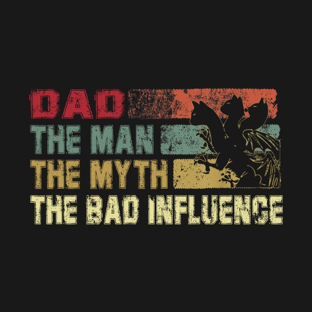 Mens Uncle the Man the Myth the Bad Influence Vintage Cat Father's Day Gift Dad by David Darry