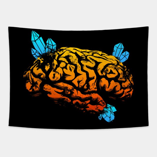 Crystals Brain - Orange and Blue Tapestry by Scailaret