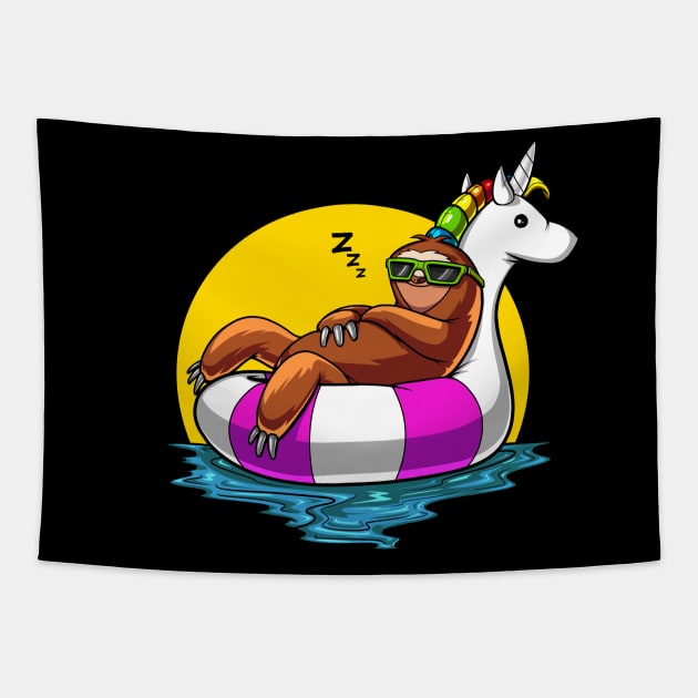 Sloth Riding Unicorn Float Tapestry by underheaven