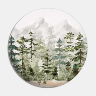 Watercolor Pine Forest on Mountain Pin