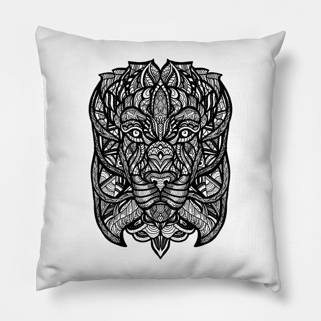 Lion art mandala Pillow by Luckyart11