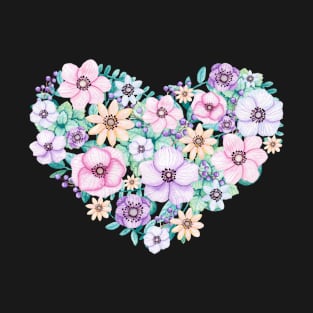 Watercolor Floral Heart T-Shirt