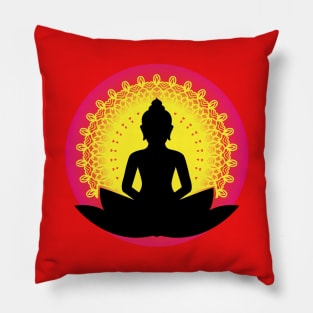 Peaceful Meditating Buddha Silhouette - The Enlightened Soul Mandala Print Design GC-092-14 Pillow