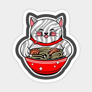 Ramen Noodle Bowl Kawaii Cat Eating Ramen Noodles Magnet