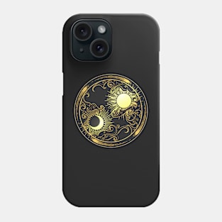 Hand drawn decorative graphic design element in oriental style. Sun, Moon, clouds and comets Phone Case