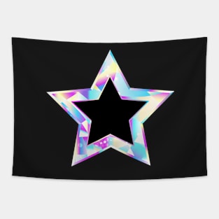 Holographic Star on Black Background Tapestry