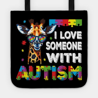 I Love Someone With Autism Funny Autism Awareness Giraffe Puzzle Tote