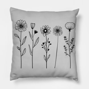 Nordic wild flowers one Line art Pillow