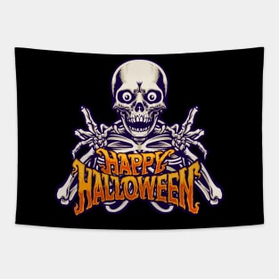 halloween character skeleton with text Tapestry