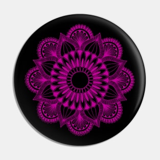 Flower Mandala (magenta on black) Pin