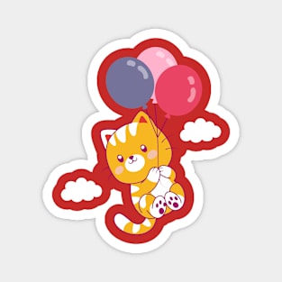 Cute Flying Cat With Balloons Magnet