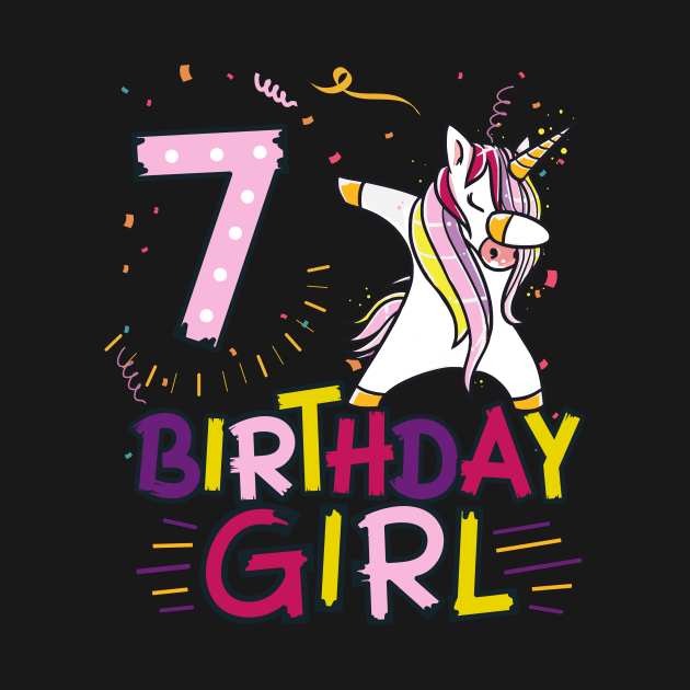 Funny Birthday Gift 7 year old Girl Dabbing Unicorn T-Shirt by Pummli