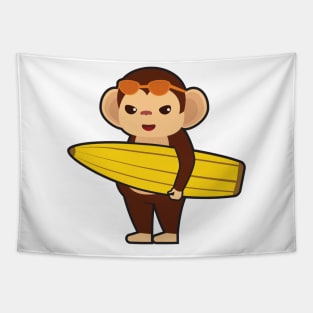 Monkey as Surfer with Surfboard Tapestry