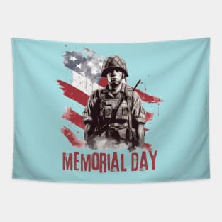 Memorial Day American Soldier with Star Spangled Banner Tapestry