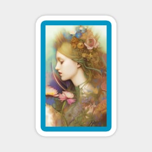 Pretty dreamy painting of a girl with flowers Magnet