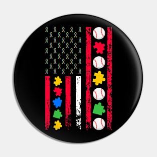 Autism Awareness Month American Sports Flag Baseball Pin