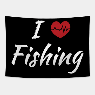 I Love Fishing Red Heartbeat Tapestry