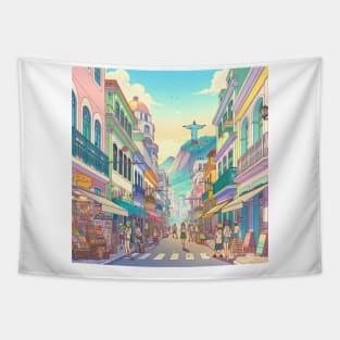 Rio de Janeiro Street Illustration Tapestry