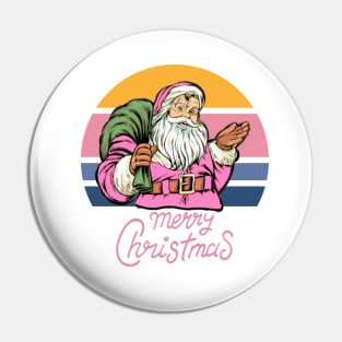 Retro Pink Santa Claus Vintage Merry Christmas Sunset Pin