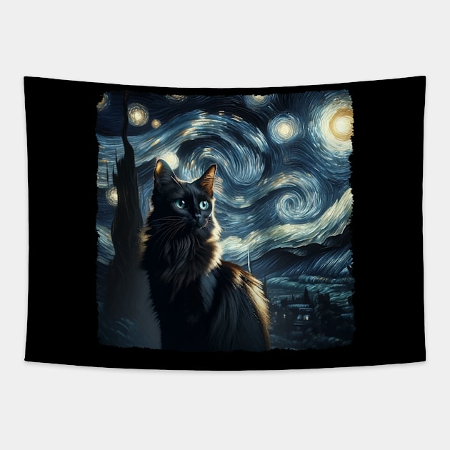 Chausie Starry Night Inspired - Artistic Cat Tapestry by starry_night